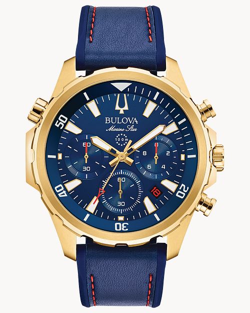Bulova Marine Star Men's Gold Case Blue Dial Blue Strap Watch | Bulova